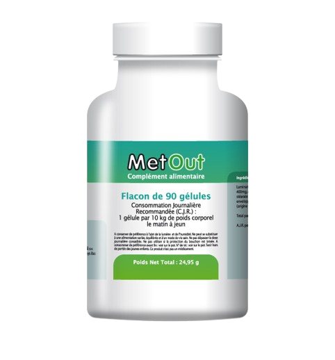 Flacon blanc et vert MetOut laboratoire HOD