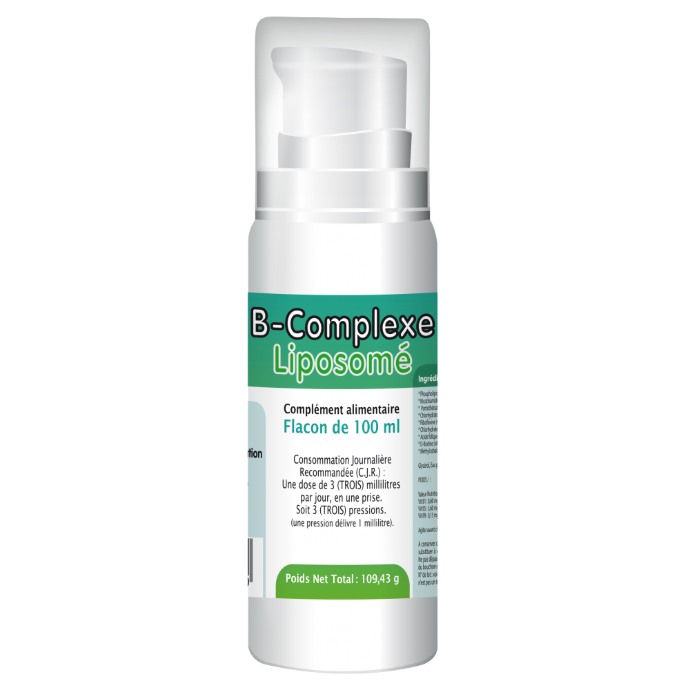 Flacon blanc et vert Vitamine B complexe Liposomé laboratoire HOD