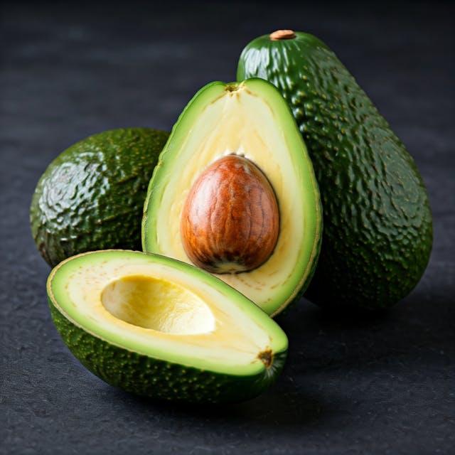 Deux moitiés d'avocats et avocats entier sur surface noire